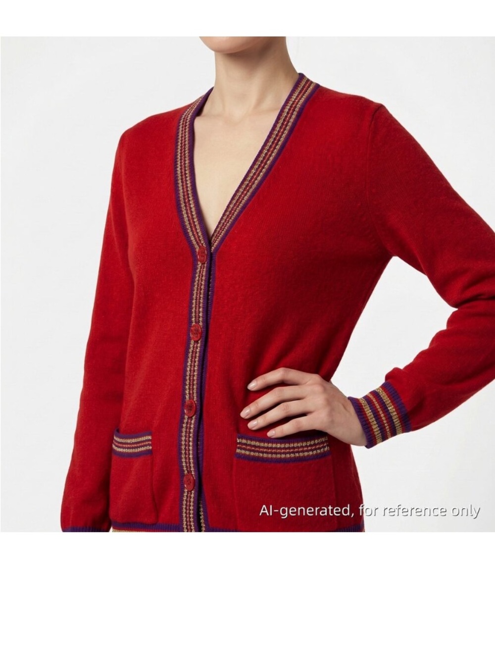 Gucci Red V-Neck Button Cardigan with Contrast Stripe Trim